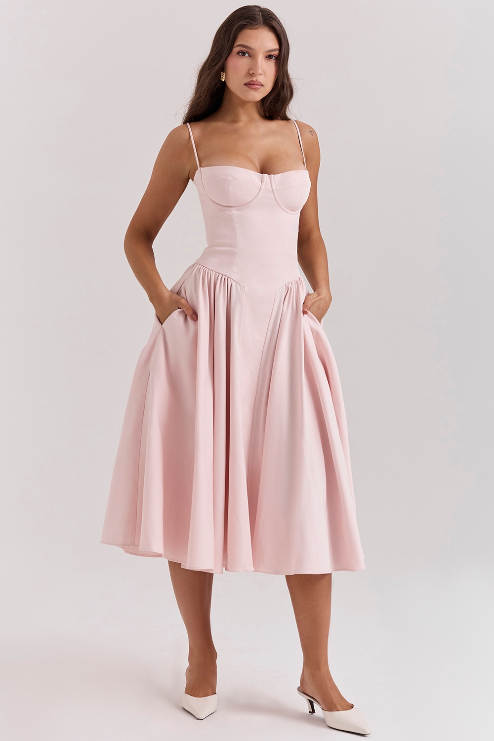 Samaria  Ballerina Pink Twill Corset Midi Dress — image 6