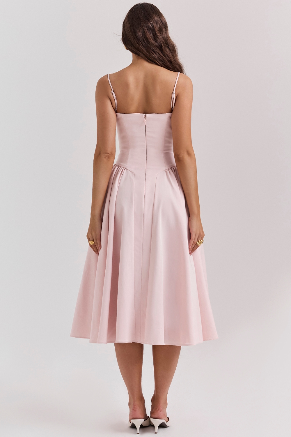 Samaria  Ballerina Pink Twill Corset Midi Dress — image 11