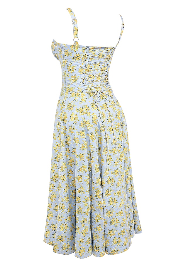 Carmen  Soft Blue Vintage Floral Print Cotton Bustier Sundress — image 8