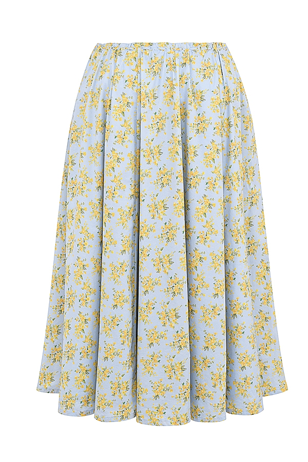 Cora  Soft Blue Vintage Floral Print Cotton Midi Skirt — image 15