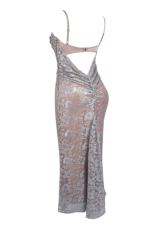 Azzurra  Ice Blue Lace Godet Gown — image 14
