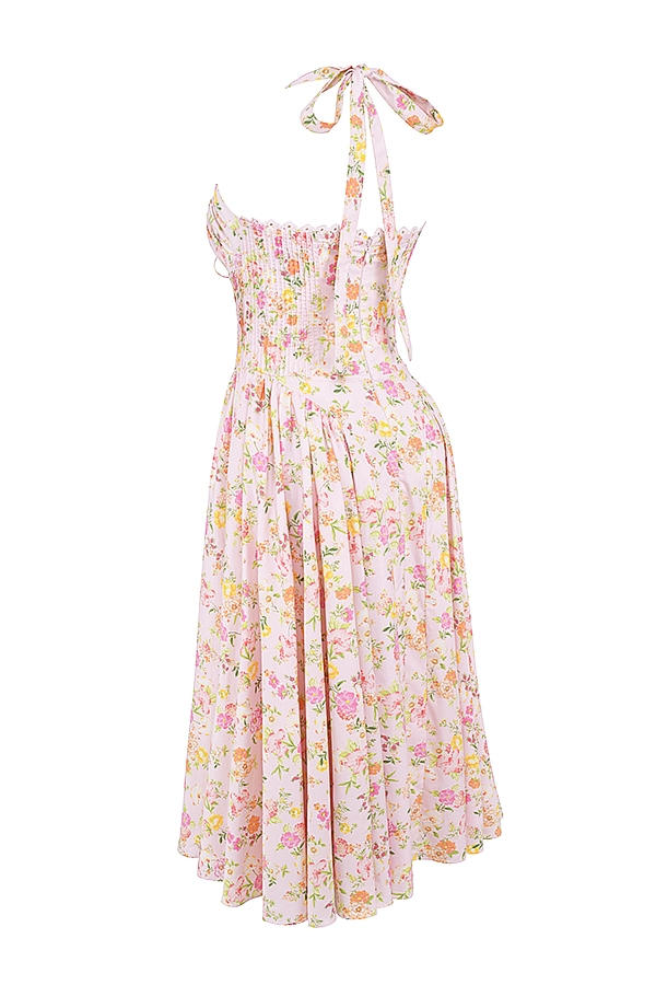 Adabella  Pink Meadow Print Cotton Halter Midi Sundress — image 19
