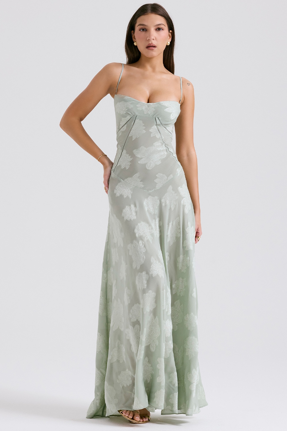 Seren  Pistachio Floral Lace Back Maxi Dress — image 1