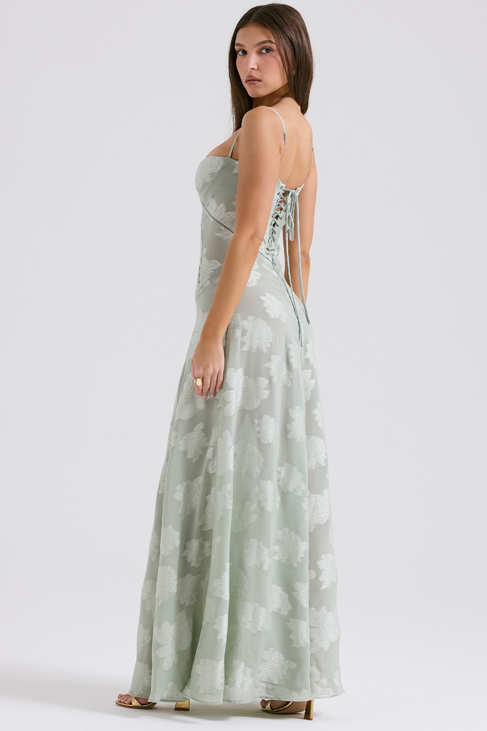Seren  Pistachio Floral Lace Back Maxi Dress — image 7