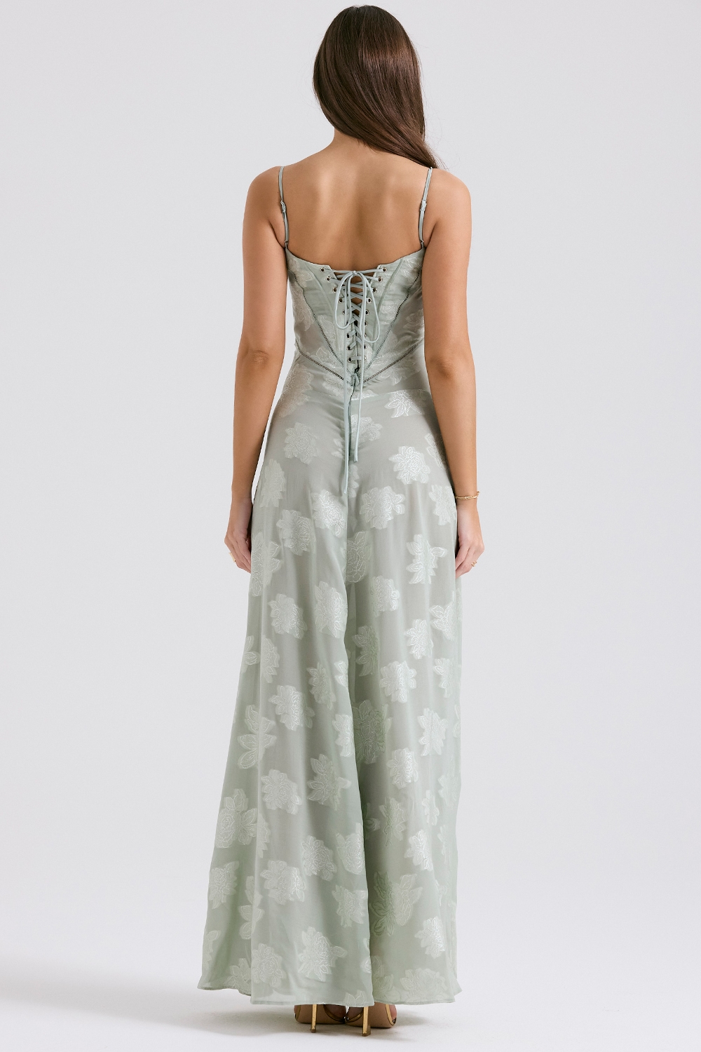 Seren  Pistachio Floral Lace Back Maxi Dress — image 8