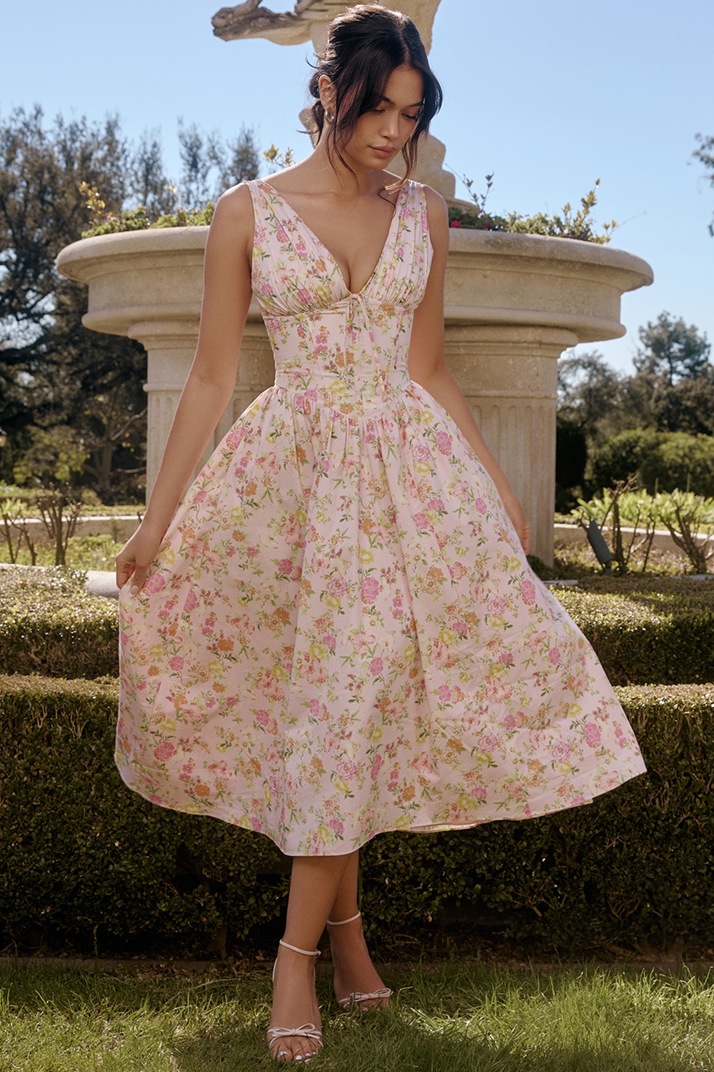 Emmelina  Pink Meadow Print Cotton Corset Sundress — image 1