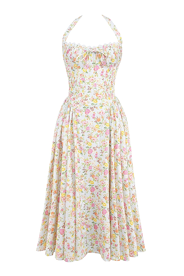 Adabella  Pale Blue Meadow Print Cotton Halter Sundress — image 8