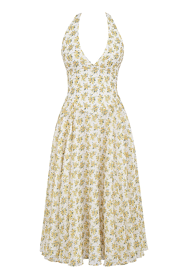 Solada  Ivory Vintage Floral Print Georgette Halter Sundress — image 13