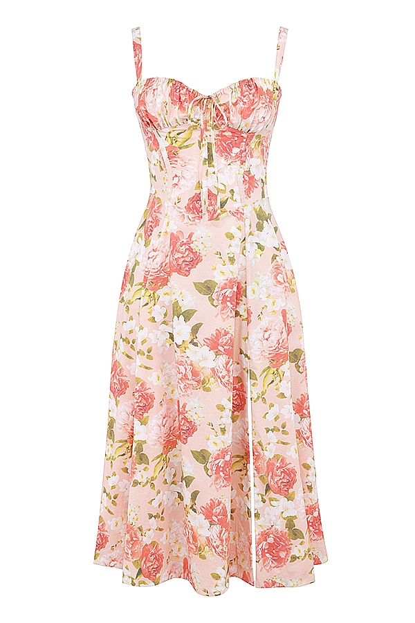 Carmen  Pink Peony Print Cotton Bustier Sundress — image 9