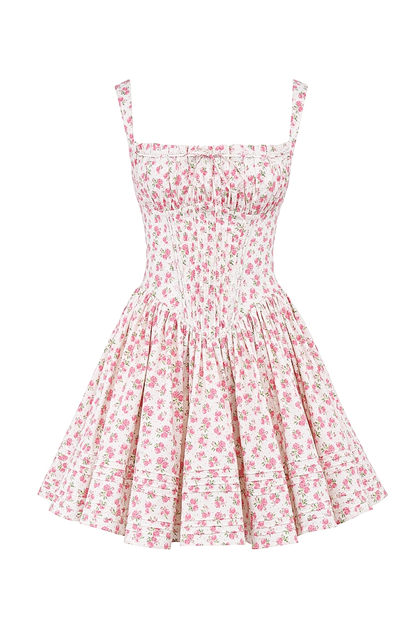 Natassia  White Rosebud Print Cotton Mini Dress — image 14