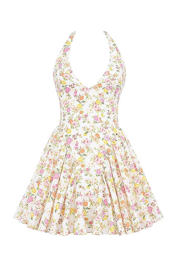 Valentia  Ivory Meadow Print Cotton Halter Mini Dress — image 14
