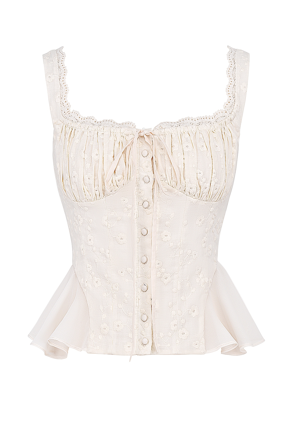 Jean  Vintage Cream Cotton Broderie Anglais Peplum Top — image 14