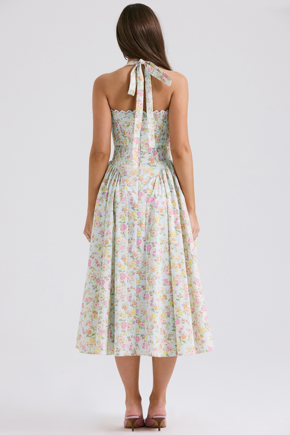 Adabella  Pale Blue Meadow Print Cotton Halter Sundress — image 7