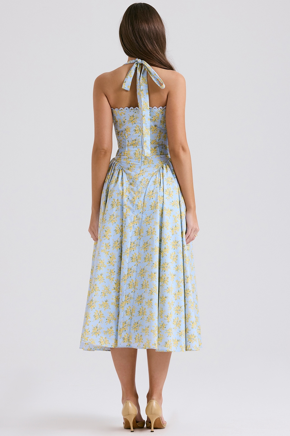 Adabella  Soft Blue Vintage Floral Print Cotton Halter Sundress — image 10