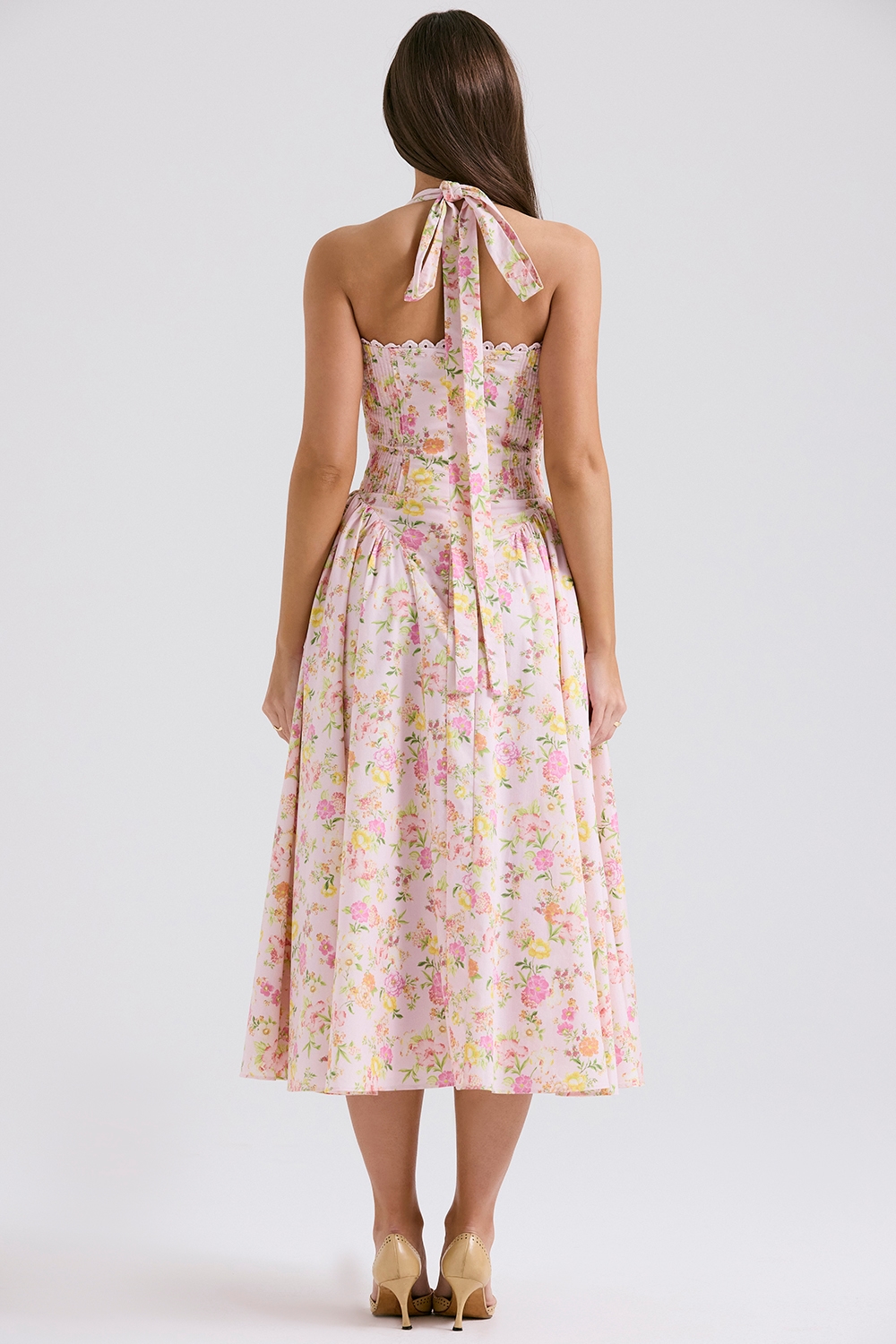 Adabella  Pink Meadow Print Cotton Halter Midi Sundress — image 9