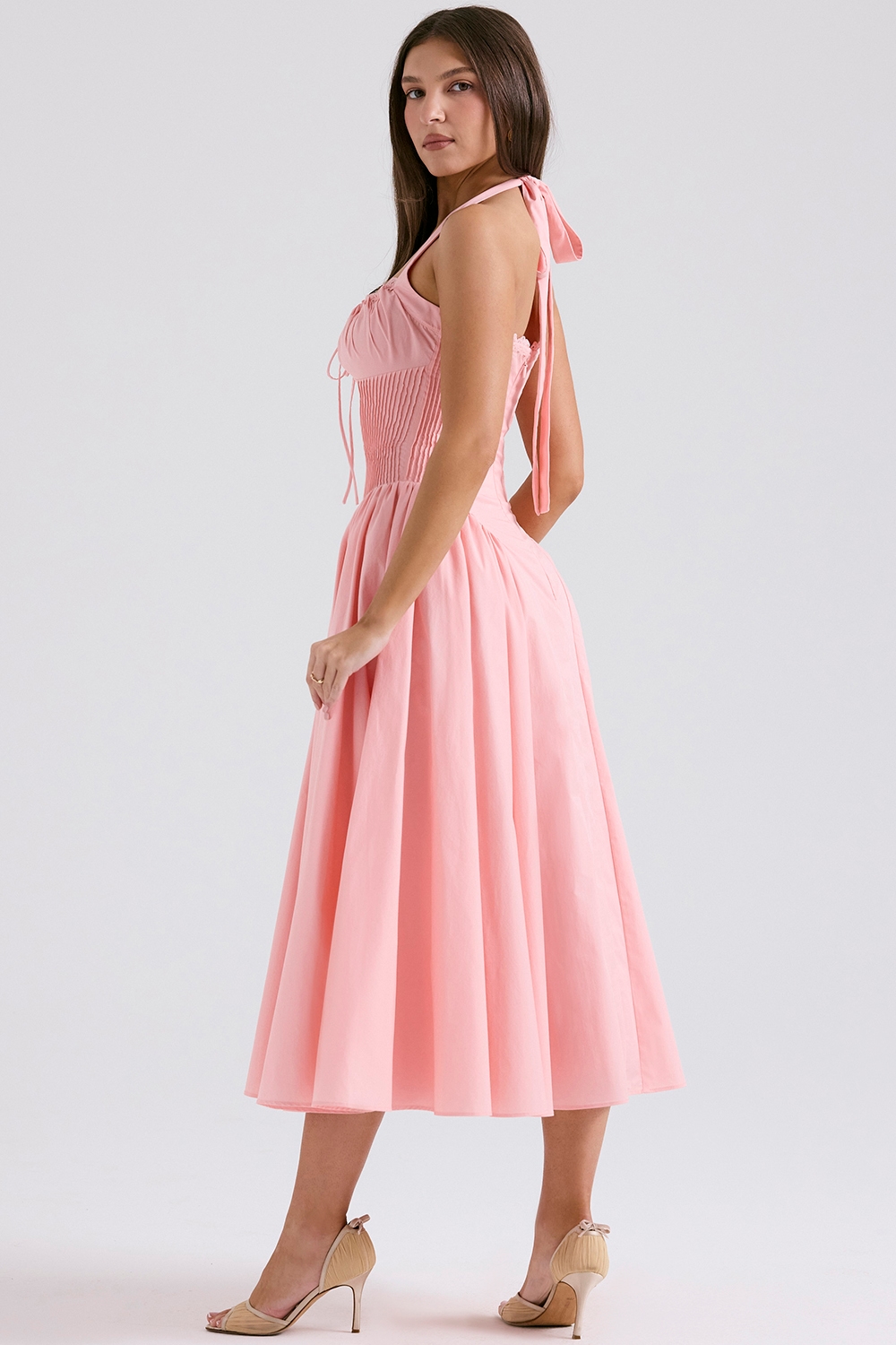 Adabella  Rose Pink Cotton Halter Midi Sundress — image 6