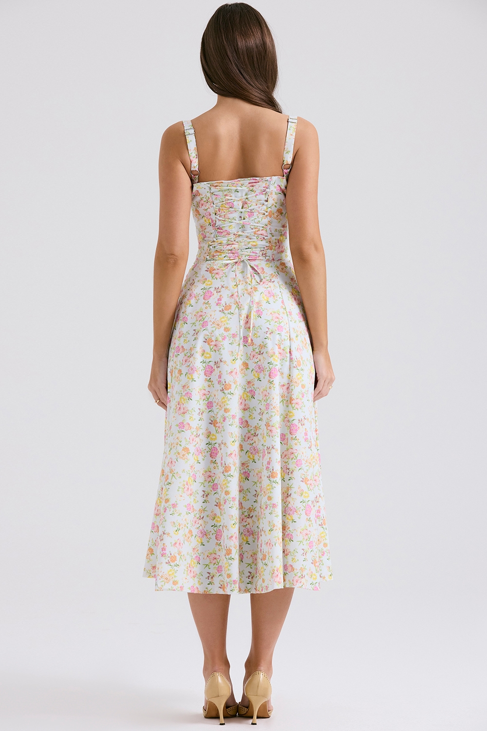 Carmen Pale Blue Meadow Print Cotton Bustier Sundress — image 7