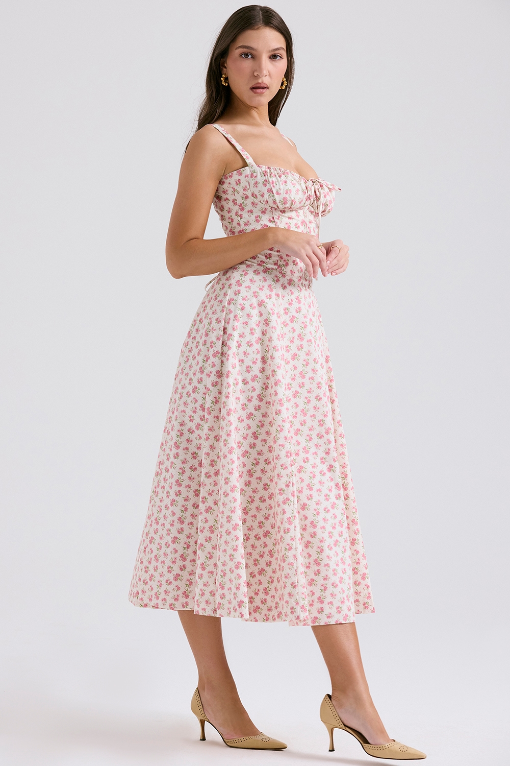 Carmen  White Rosebud Print Cotton Bustier Sundress — image 7