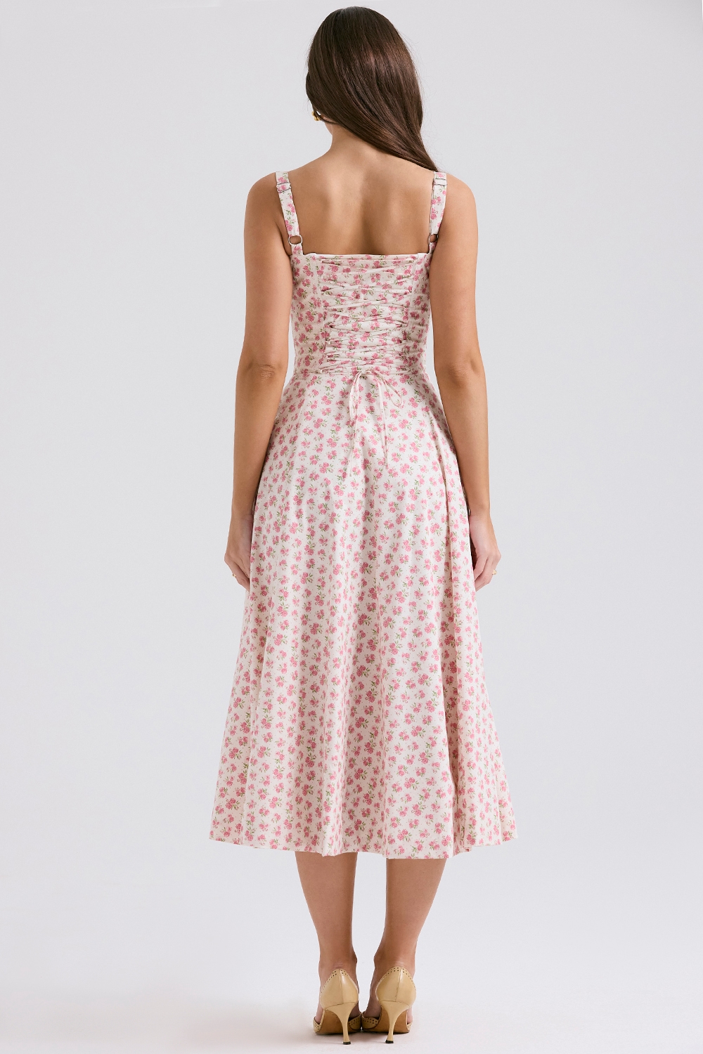Carmen  White Rosebud Print Cotton Bustier Sundress — image 9