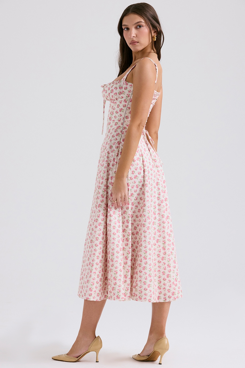 Carmen  White Rosebud Print Cotton Bustier Sundress — image 8