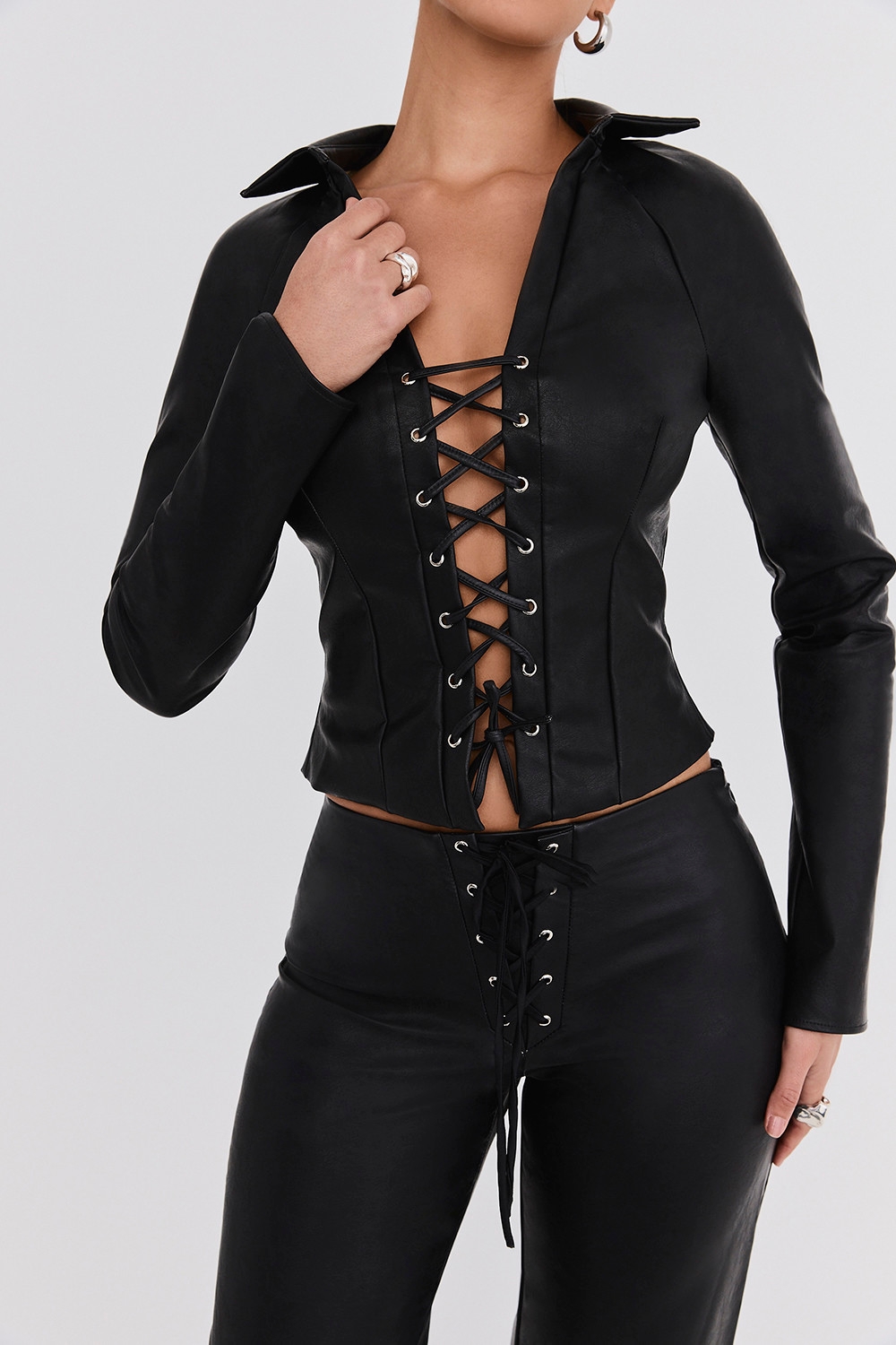 Mistress Rocks Black Vegan Leather Lace Up Top - SALE
