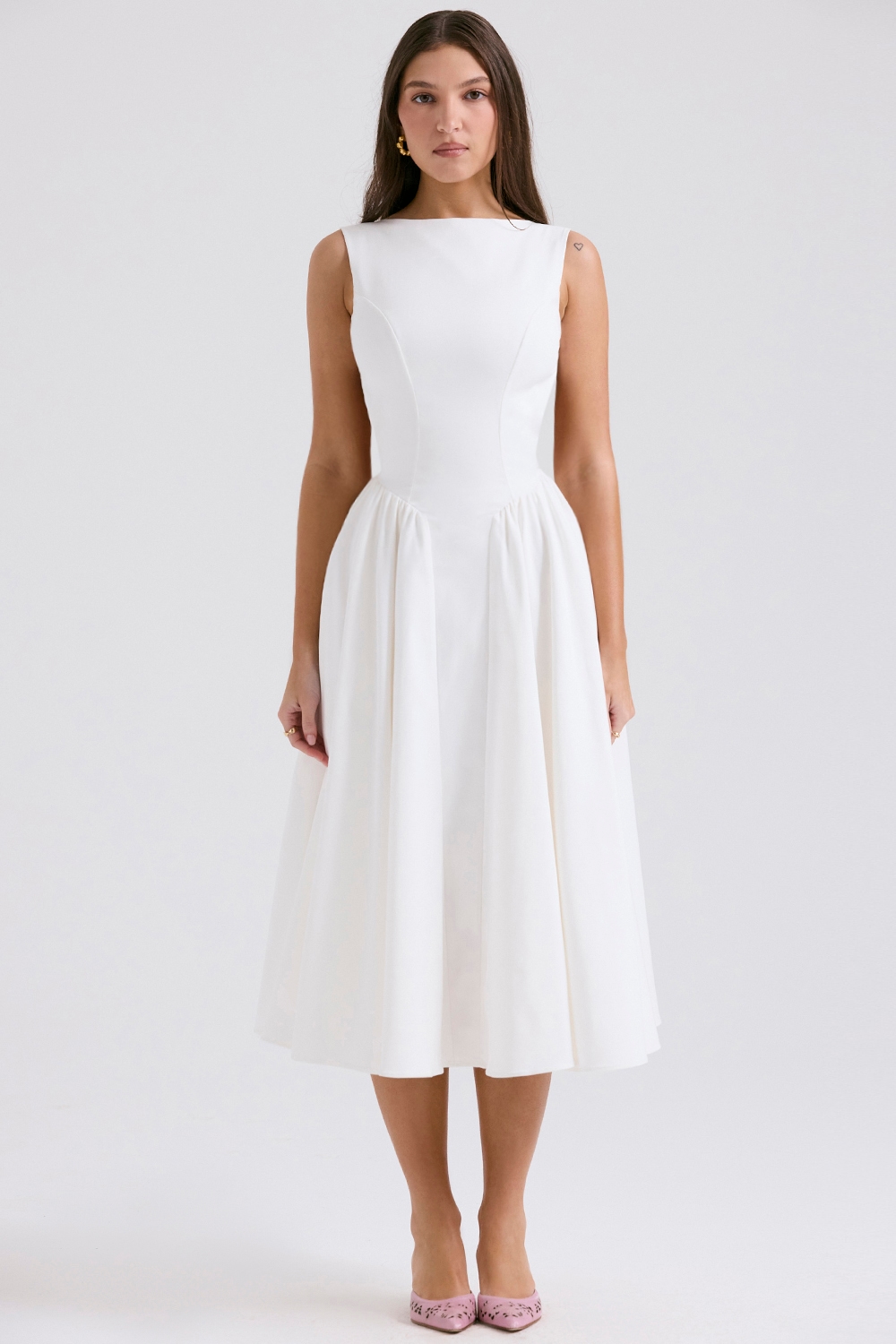 Cindy  White Twill Midi Sundress — image 3