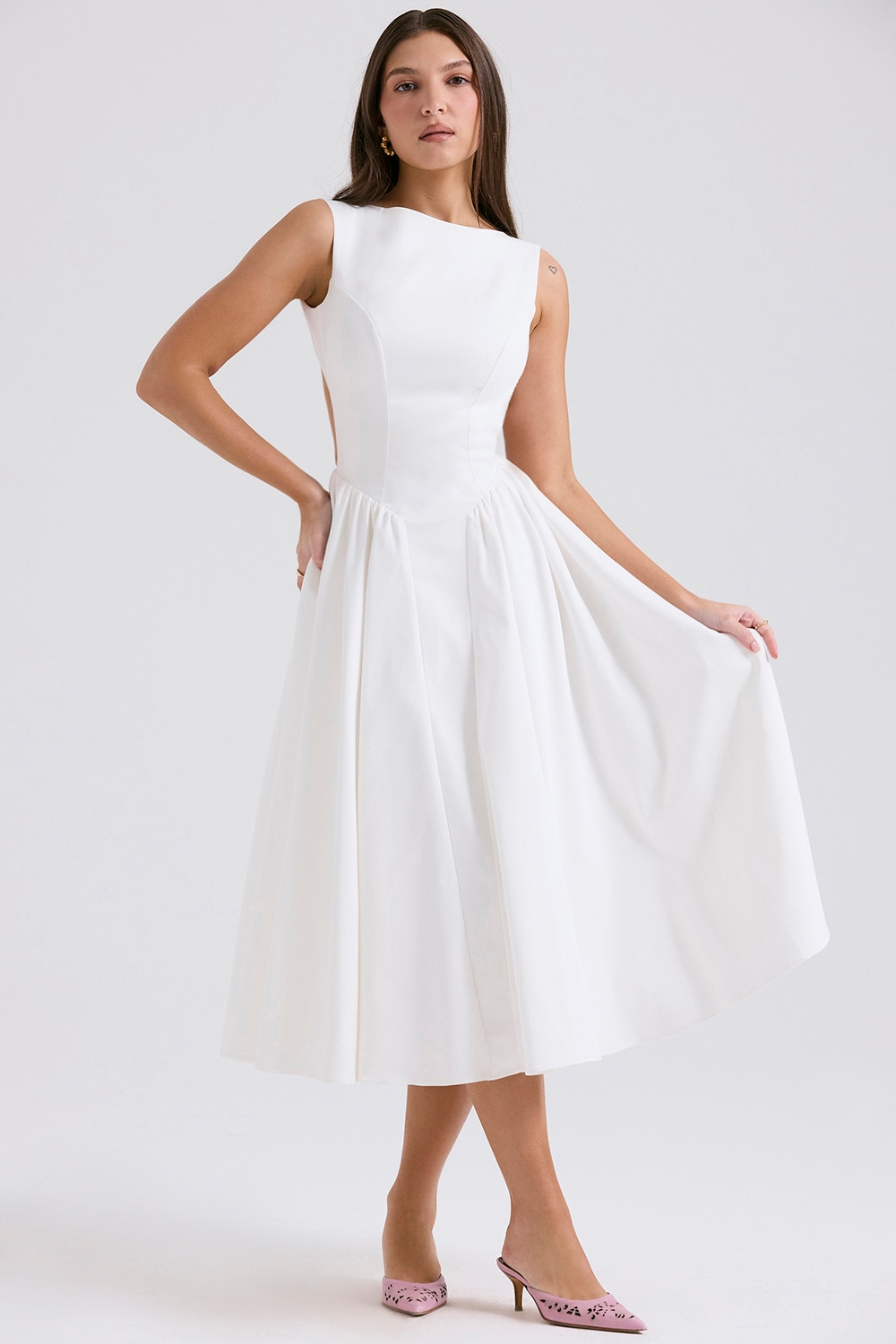 Cindy  White Twill Midi Sundress — image 5