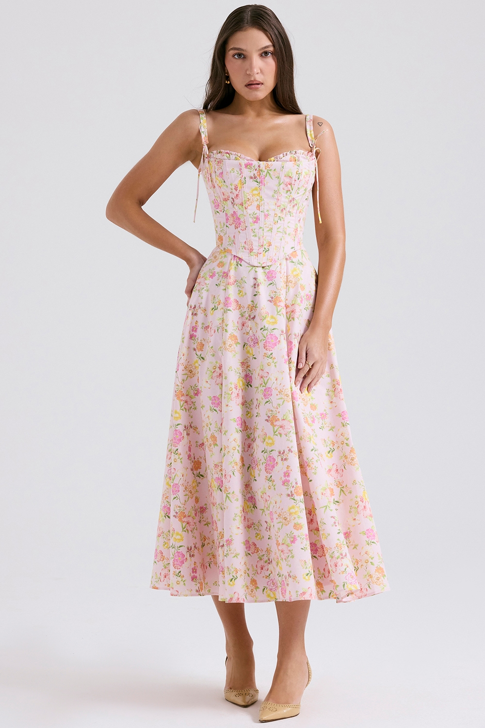 Clarabelle Pink Meadow Print Cotton Midi Sundress