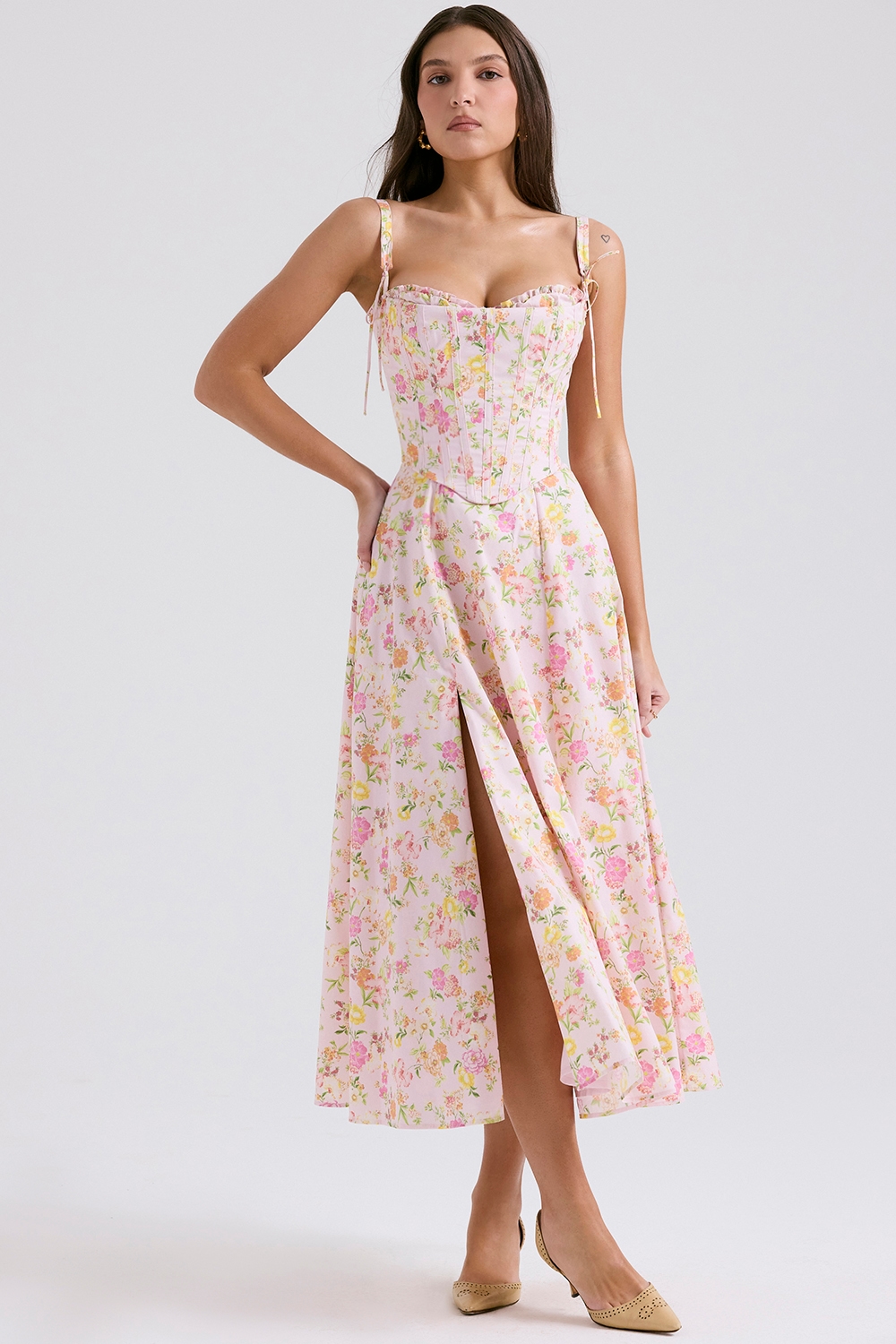 Clarabelle  Pink Meadow Print Cotton Midi Sundress — image 3