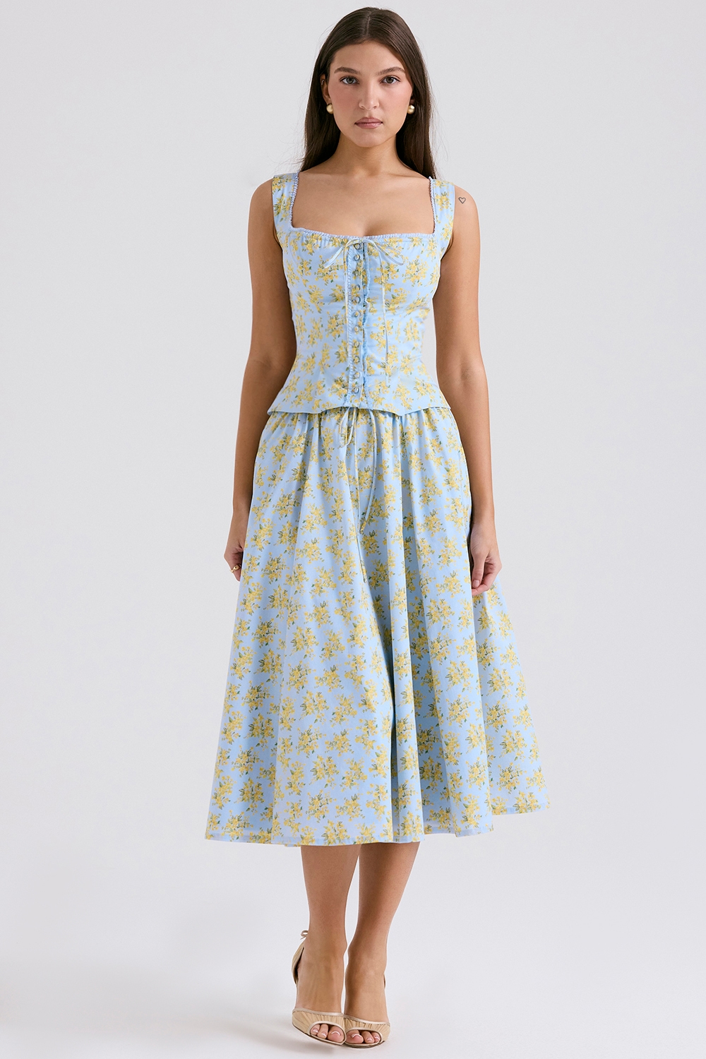 Juana  Soft Blue Vintage Floral Print Cotton Top — image 3