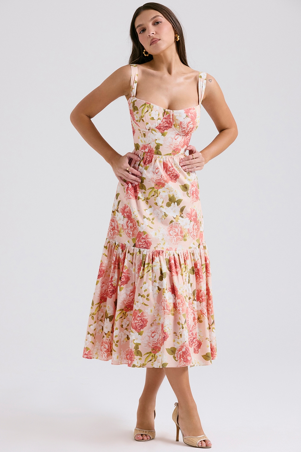 Elia  Pink Peony Print Cotton Midi Sundress — image 3
