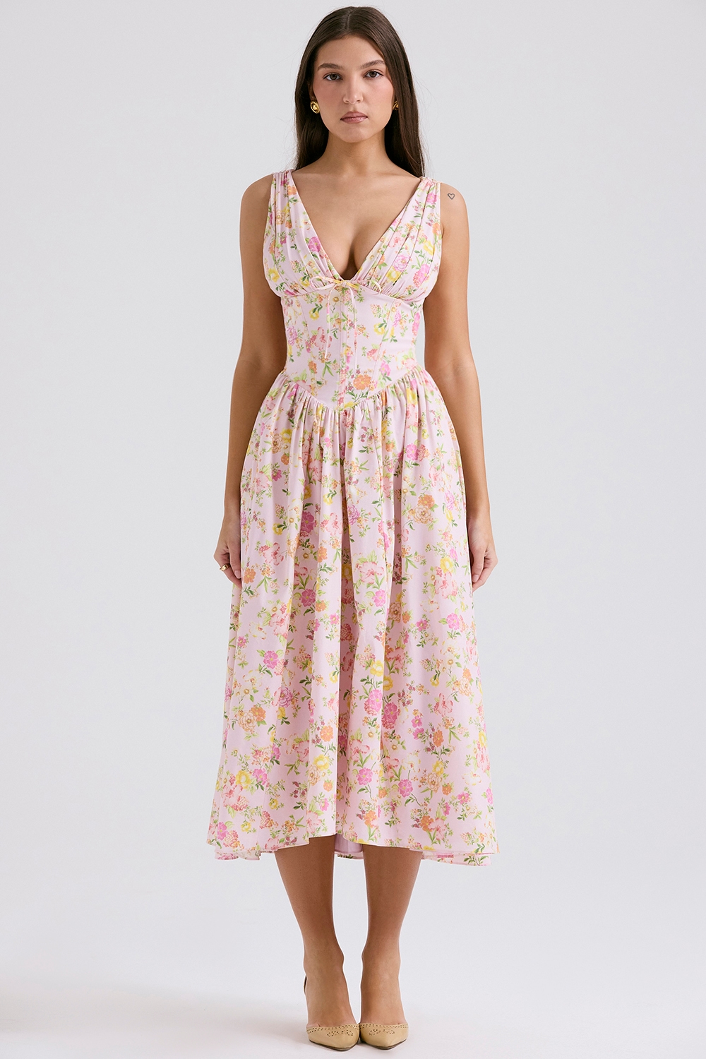 Emmelina  Pink Meadow Print Cotton Corset Sundress — image 2