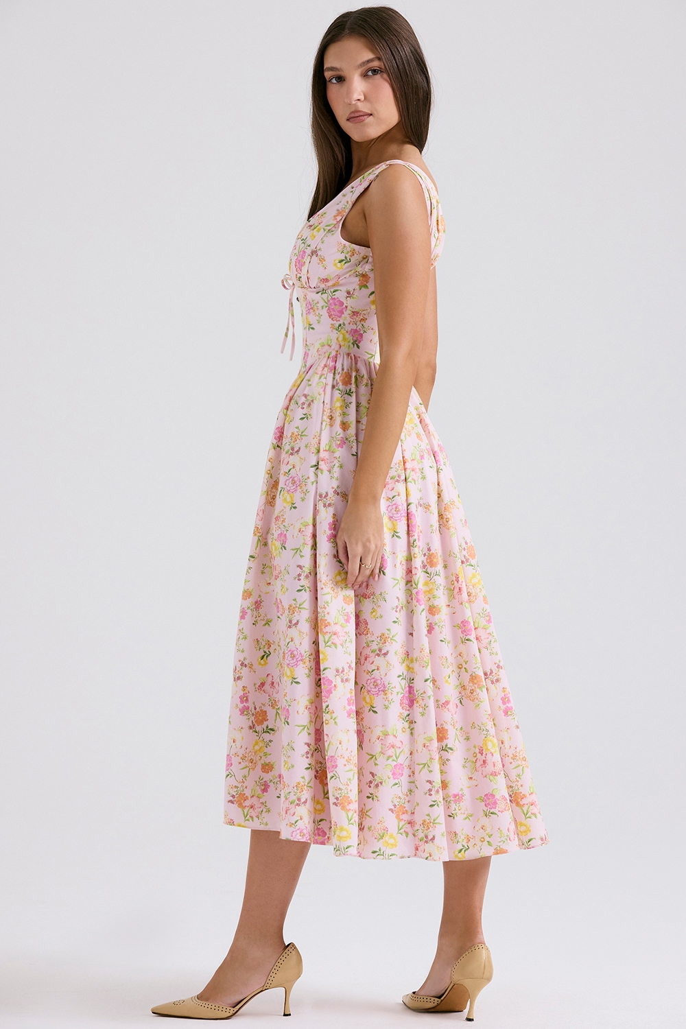 Emmelina  Pink Meadow Print Cotton Corset Sundress — image 7