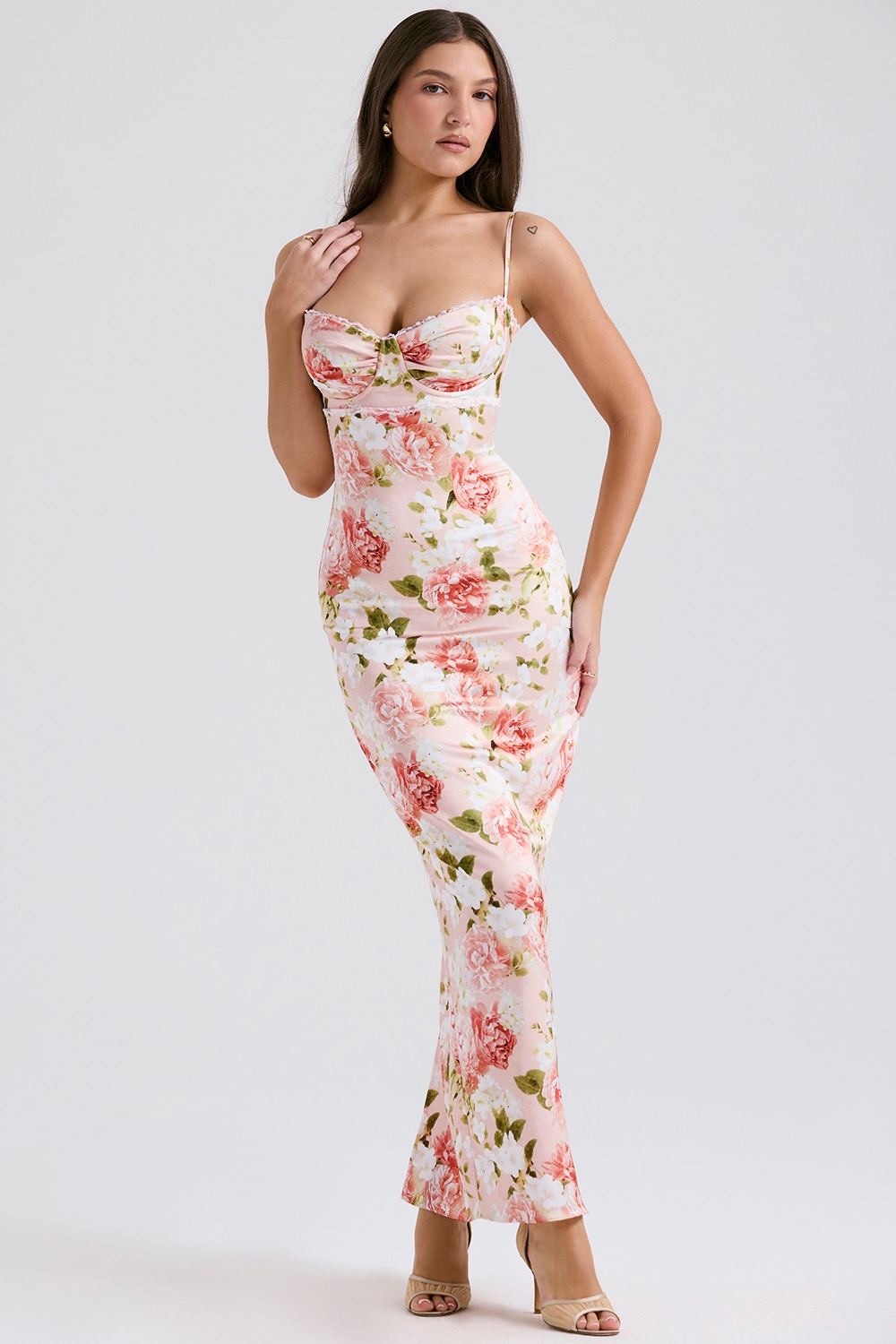 Josefina  Pink Peony Print Satin Maxi Dress — image 3