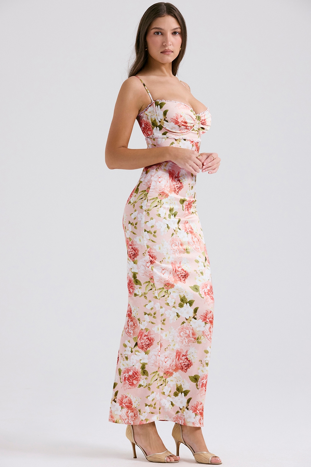 Josefina  Pink Peony Print Satin Maxi Dress — image 5