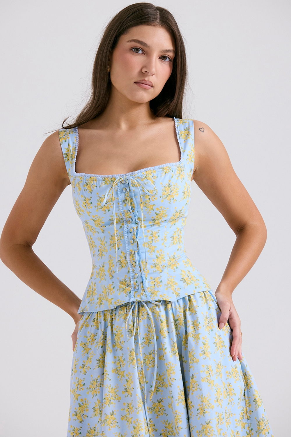 Juana  Soft Blue Vintage Floral Print Cotton Top — image 6