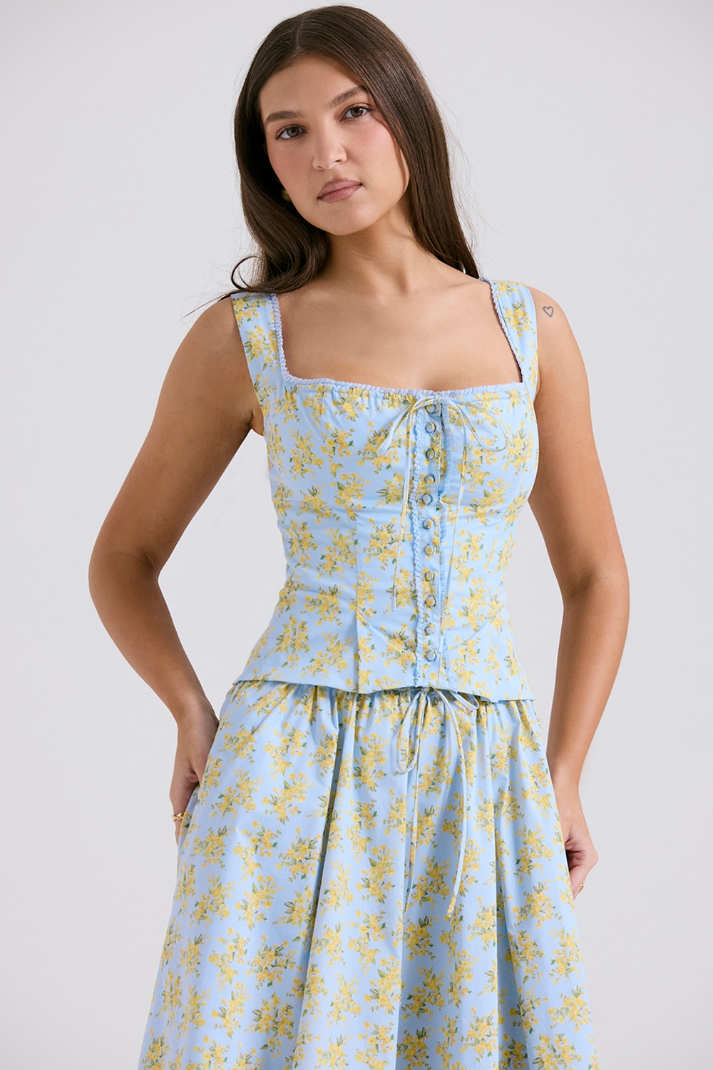 Juana  Soft Blue Vintage Floral Print Cotton Top — image 7