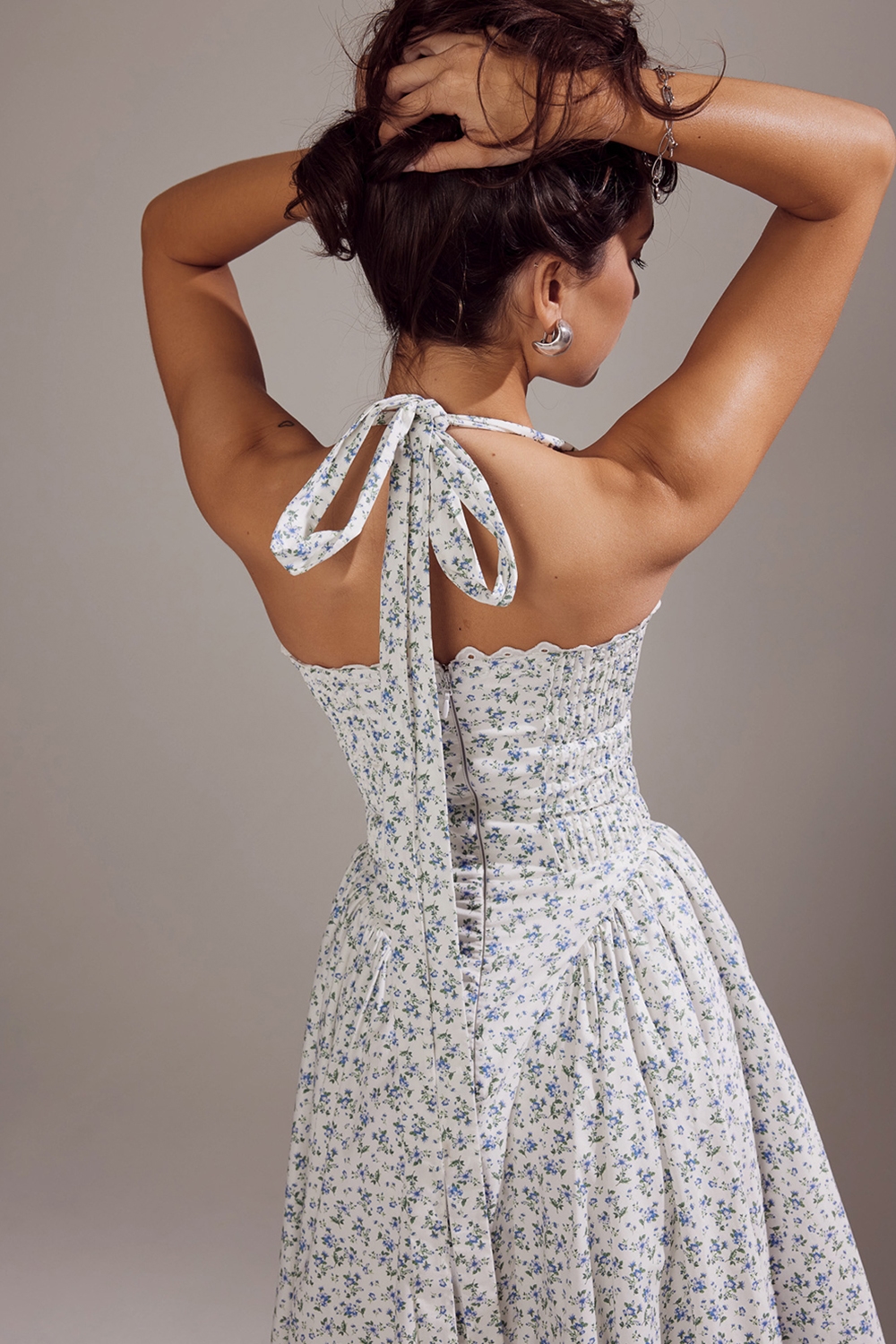 Adabella  White Bluebell Print Cotton Halter Sundress — image 14