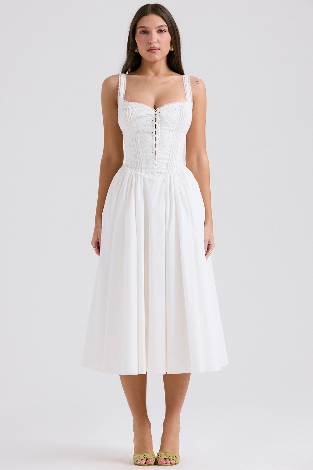 Milia  White Broderie Anglais & Cotton Midi Dress — image 3