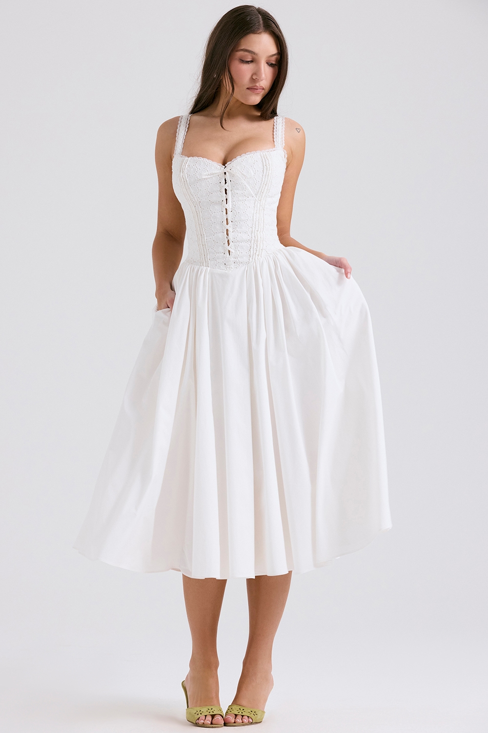 Milia  White Broderie Anglais & Cotton Midi Dress — image 6