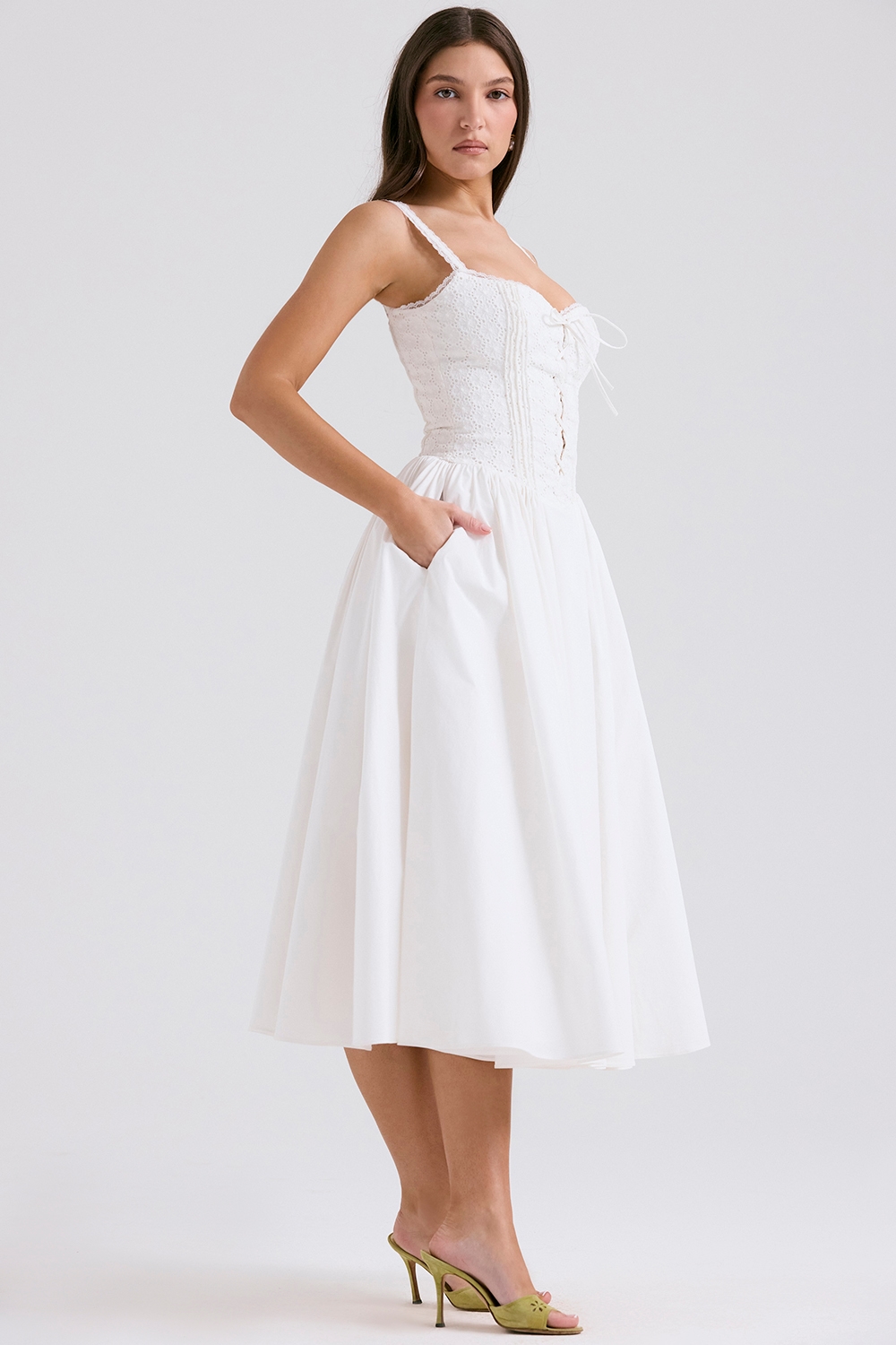 Milia  White Broderie Anglais & Cotton Midi Dress — image 7