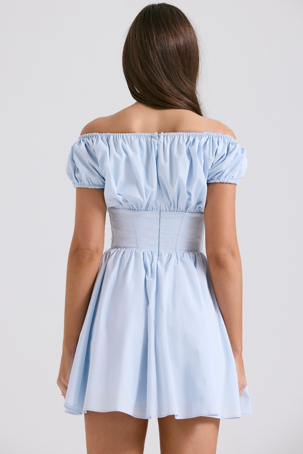Nala  Soft Blue Cotton Gathered Mini Dress — image 7