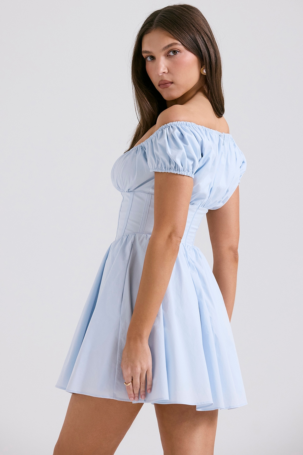 Nala  Soft Blue Cotton Gathered Mini Dress — image 6