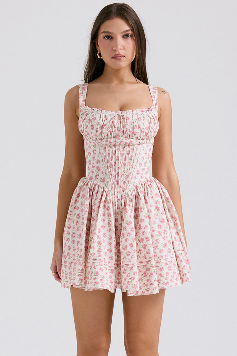 Natassia  White Rosebud Print Cotton Mini Dress — image 5