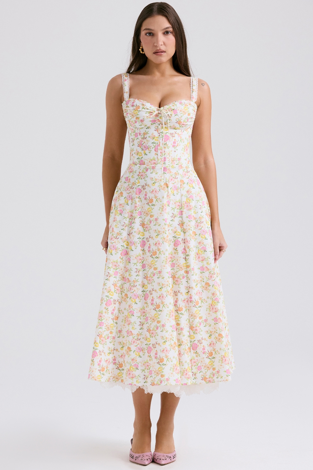 Rosalee  Ivory Meadow Print Cotton Bustier Sundress — image 3