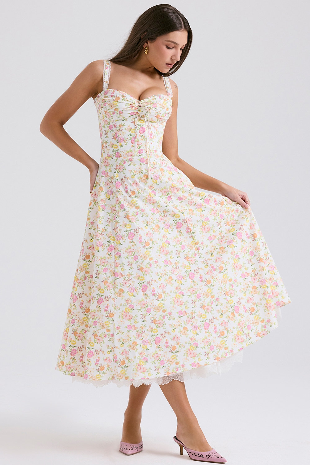 Rosalee  Ivory Meadow Print Cotton Bustier Sundress — image 5