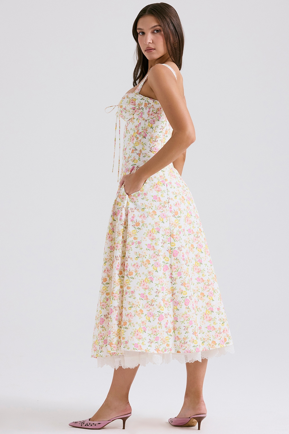 Rosalee  Ivory Meadow Print Cotton Bustier Sundress — image 7