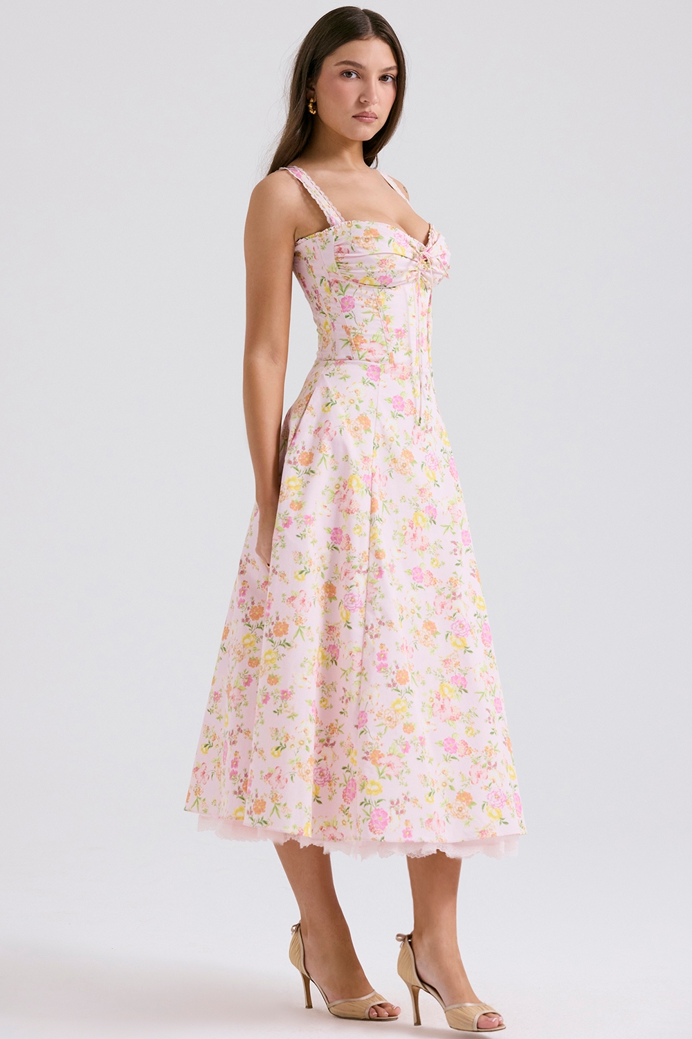 Rosalee  Pink Meadow Print Cotton Bustier Sundress — image 6