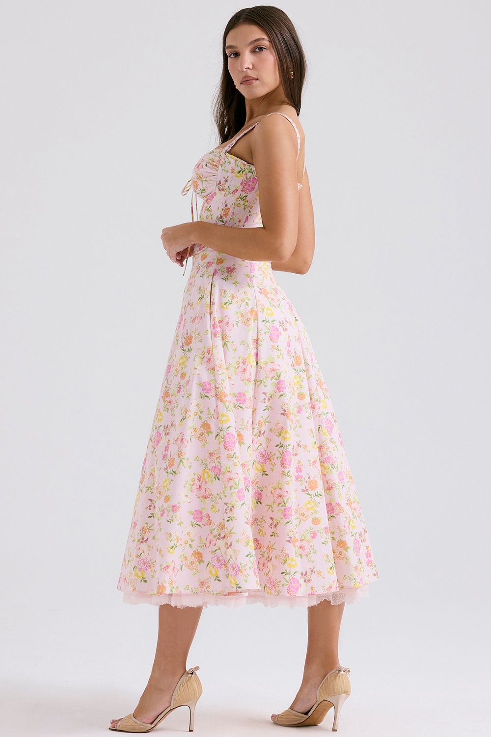 Rosalee  Pink Meadow Print Cotton Bustier Sundress — image 7