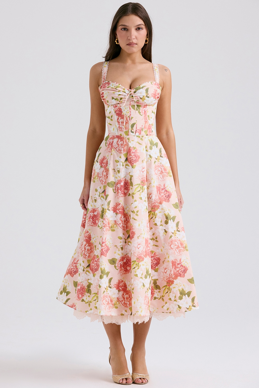 Rosalee  Pink Peony Print Cotton Bustier Sundress — image 3
